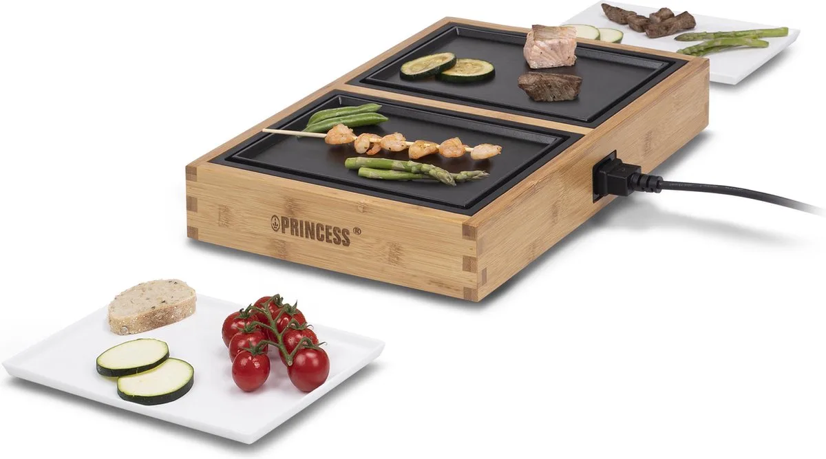 Dinner4two Pure 104020 - Gourmetstel - Teppanyaki - Grill & Bakplaat - 2 meter snoer - Uit te breiden tot 10 personen van Princess in Bamboe – productfoto