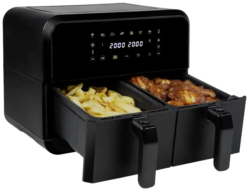 Double Basket Airfryer 182068 - Dubbele Airfryer - 8 liter - 2 manden - XXL - 8 programma’s - 2400W - Dubbele heteluchtfriteuse - Touchscreen - 80 °C tot 220°C - Sync functie fra Princess i Sort – produktbillede 2 af 2