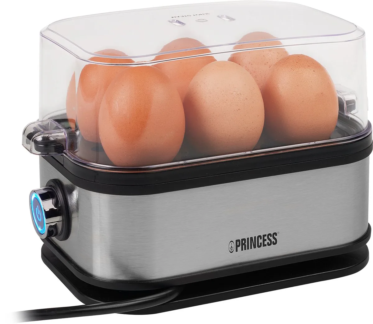 Eierkoker 262046 – voor 1 tot 6 eitjes – 400 W - RVS - Hard, Zacht en Medium gekookt - Timer - Inclusief maatbeker en eierprikker de Princess en Argent – photo produit