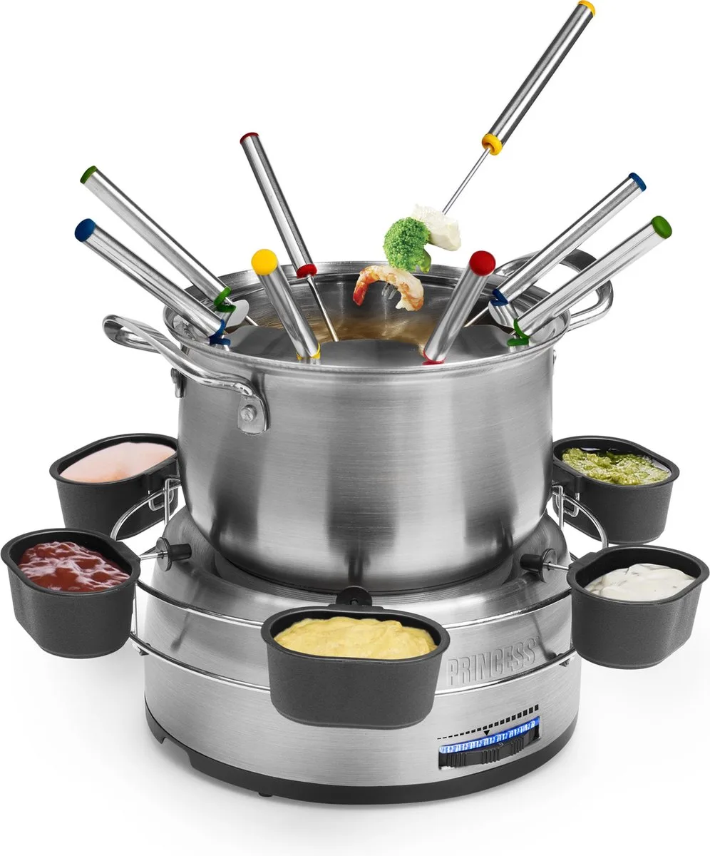 Fonduepan 172680 - Elektrische Fondueset - 8 Personen - Olie, Kaas, Chocolade - Met Sausring - 1.2 Liter van Princess in Rvs – productfoto