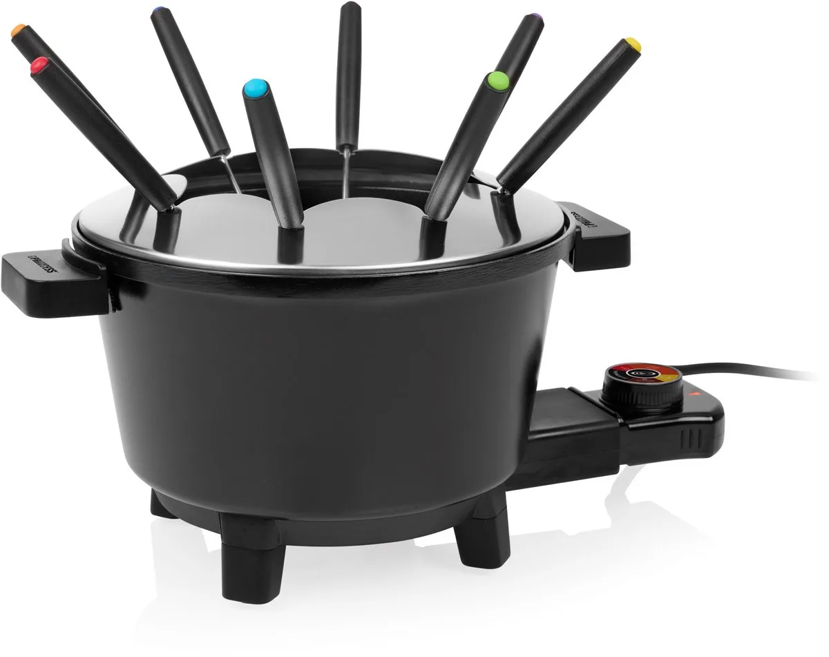 Fonduepan (elektrisch) - Fondue Black 1,5L voor 8 pers - 173110 - 800W - Incl. 8 fondeuvorkjes - PFAS-vrij - Chocoladefondue van Princess in Zwart – productfoto