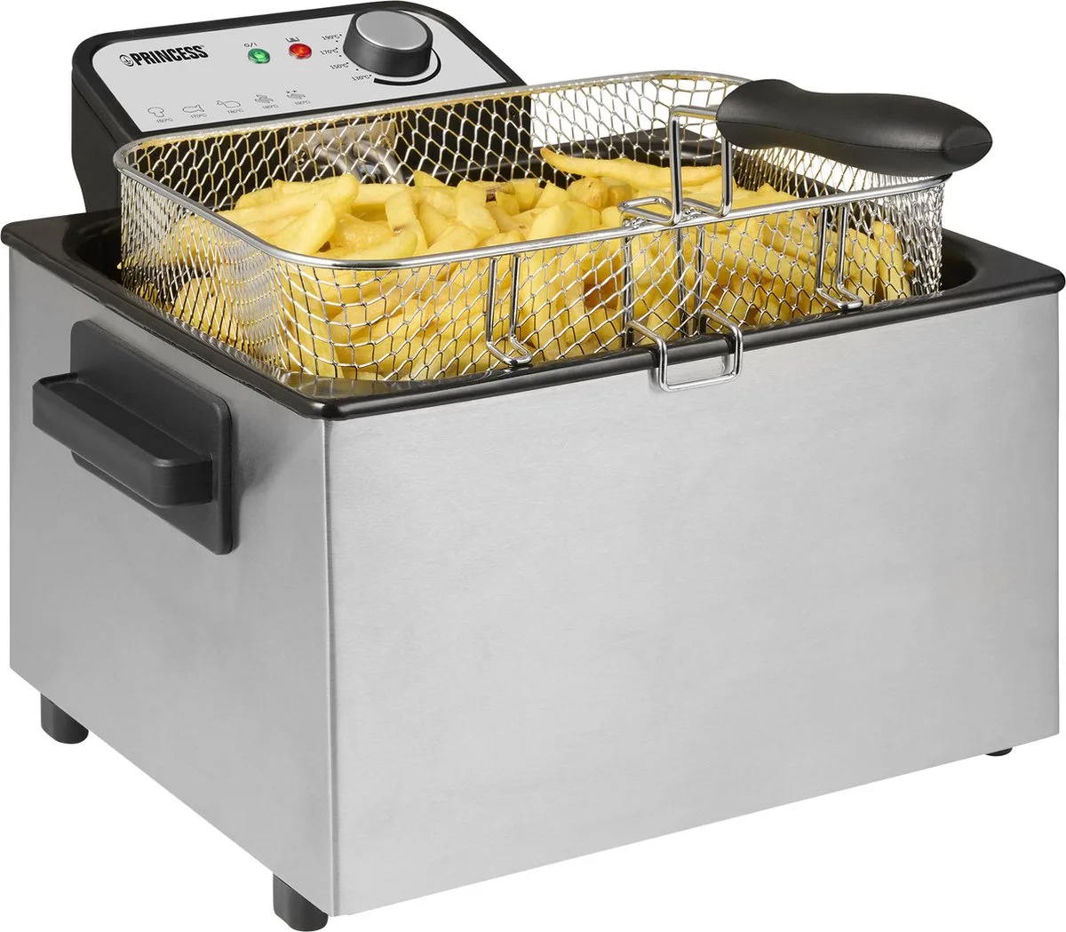 Friteuse - Grote friteuse met 1 mand - 5 Liter - 3270 W - Kijkvenster - Koude zone - 184090 van Princess in Zilver – productfoto