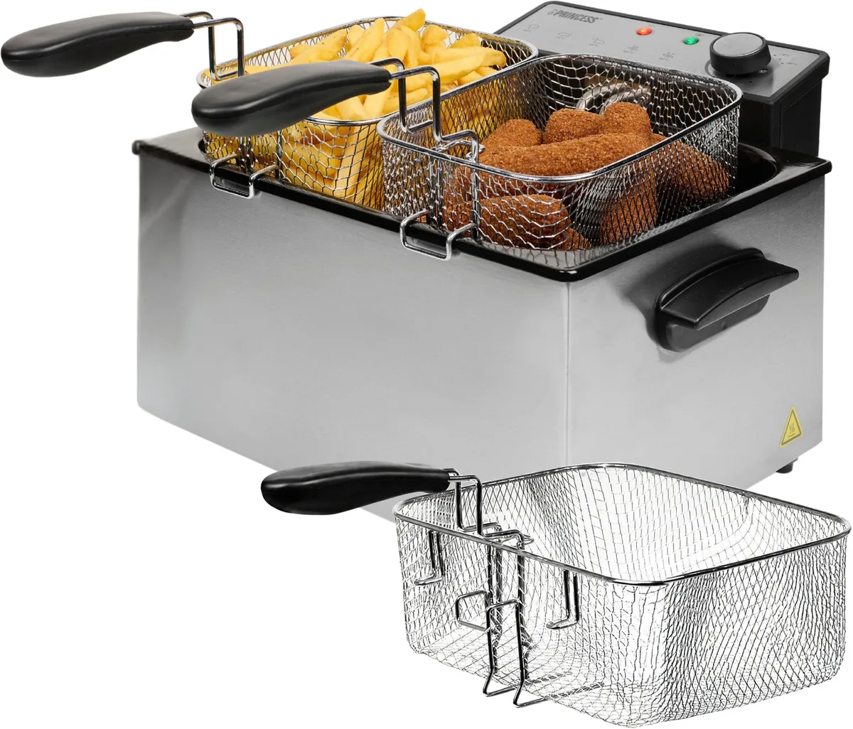 Frituurpan - XXL - Grote friteuse - 1 grote en 2 kleine manden - 5 liter - 3270W - Kijkvenster - Koude zone - Anti reukfilter - 185000 van Princess in Rvs – productfoto