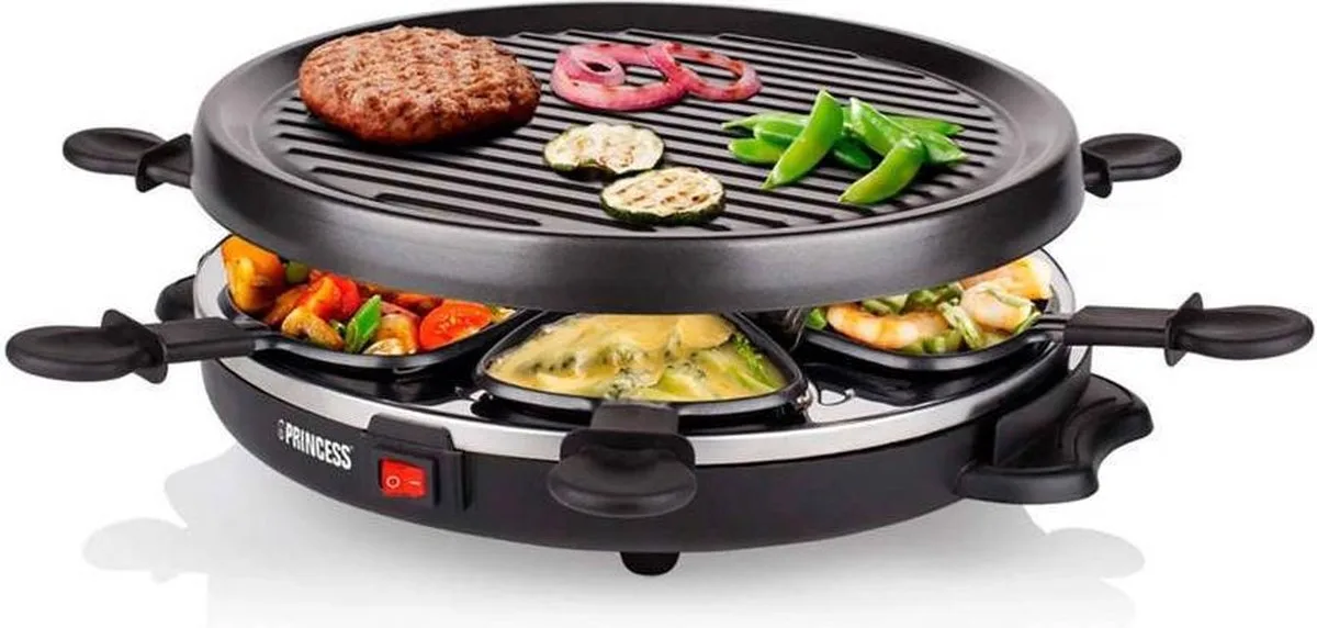 Gourmetstel 162725 - Raclette Grill Party – 6 personen – Anti aanbaklaag - Rond model van Princess in Zwart – productfoto