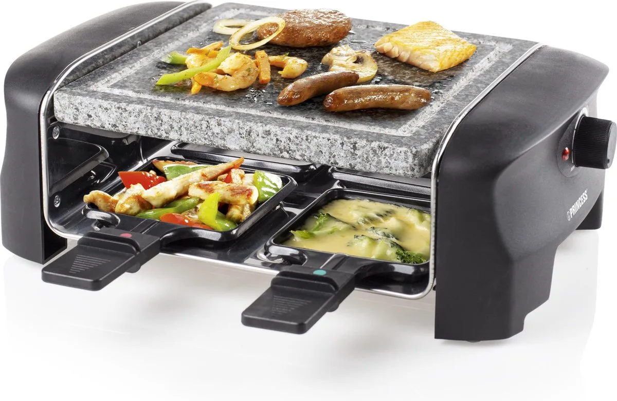 Gourmetstel 162810 - Raclette Steengrill Party – 4 personen – 21 x 21 cm - Regelbare thermostaat - 600W - PFAS Vrij van Princess in Steen – productfoto