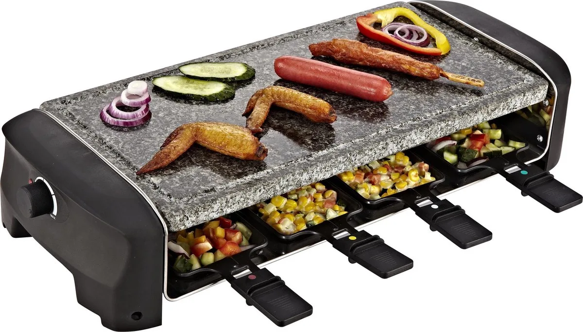 Gourmetstel 162830 - Steengrill & Raclette Party – 8 personen - 42 x 21 cm - 1300 Watt - 2 meter snoer - Regelbare thermostaat - PFAS Vrij van Princess in Steen – productfoto