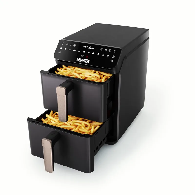 Heteluchtfriteuse - 182278 - 3000W - Stack Airfryer 11,2liter - PFAS-Vrij - 2 lades (Sync) - 11 Bakprogramma's - Bespaart 45% ruimte - Dubbele gestapelde lades by Princess in Black – product photo