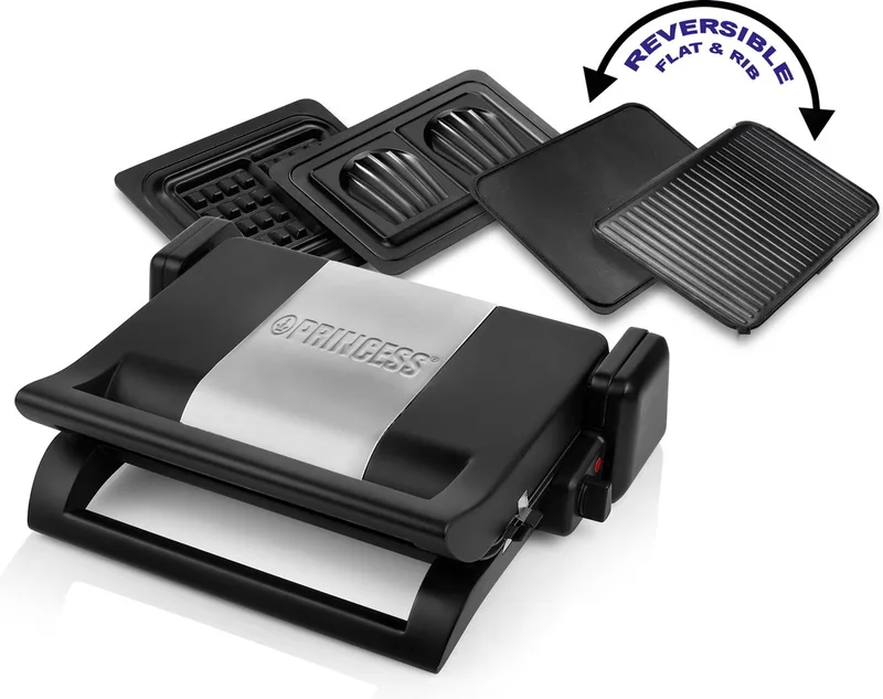 Multi Contactgrill 4-in-1 112536 - Grill apparaat - Tosti apparaat - Wafelijzer - Verwisselbare platen - Instelbare thermostaat - design von Princess in Rvs – Produktfoto 1 von 3