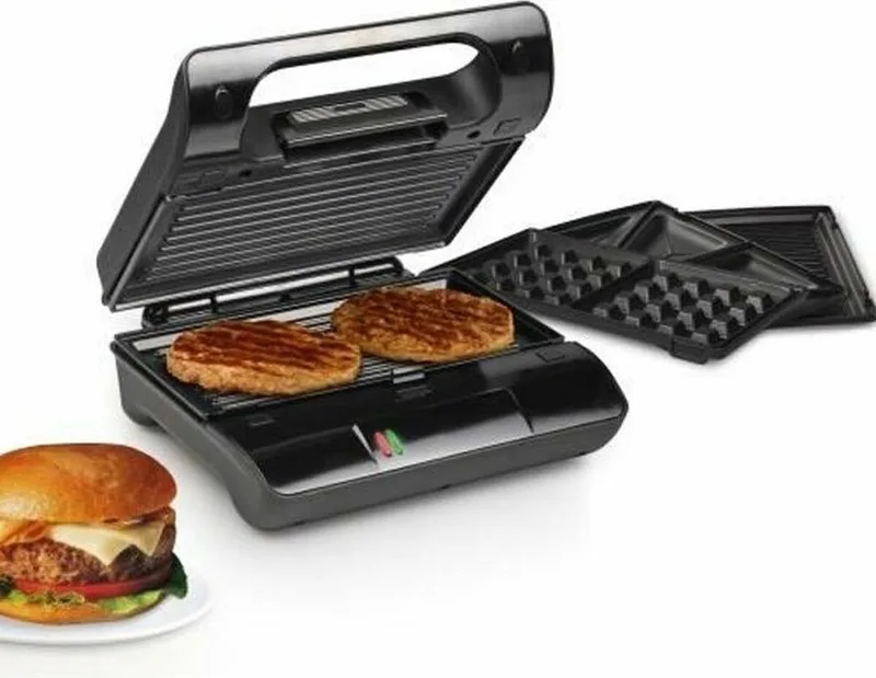 Multi Sandwich Contactgrill Compact Pro 117002 – 3 Sets verwisselbare platen – Tosti apparaat - Wafelijzer - Panini grill - Verticaal opbergbaar - RVS design fra Princess i Sort – produktbillede