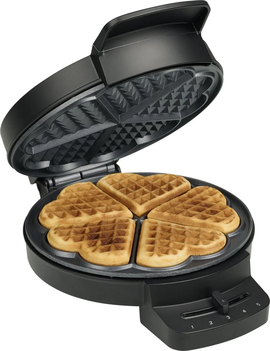 Princess 132378 Wafelijzer - 5 hartvormige wafels - 1000W - Regelbare thermostaat – 5 standen - Anti aanbaklaag - PFAS-vrij - Gaufrier van Princess in Zwart – productfoto