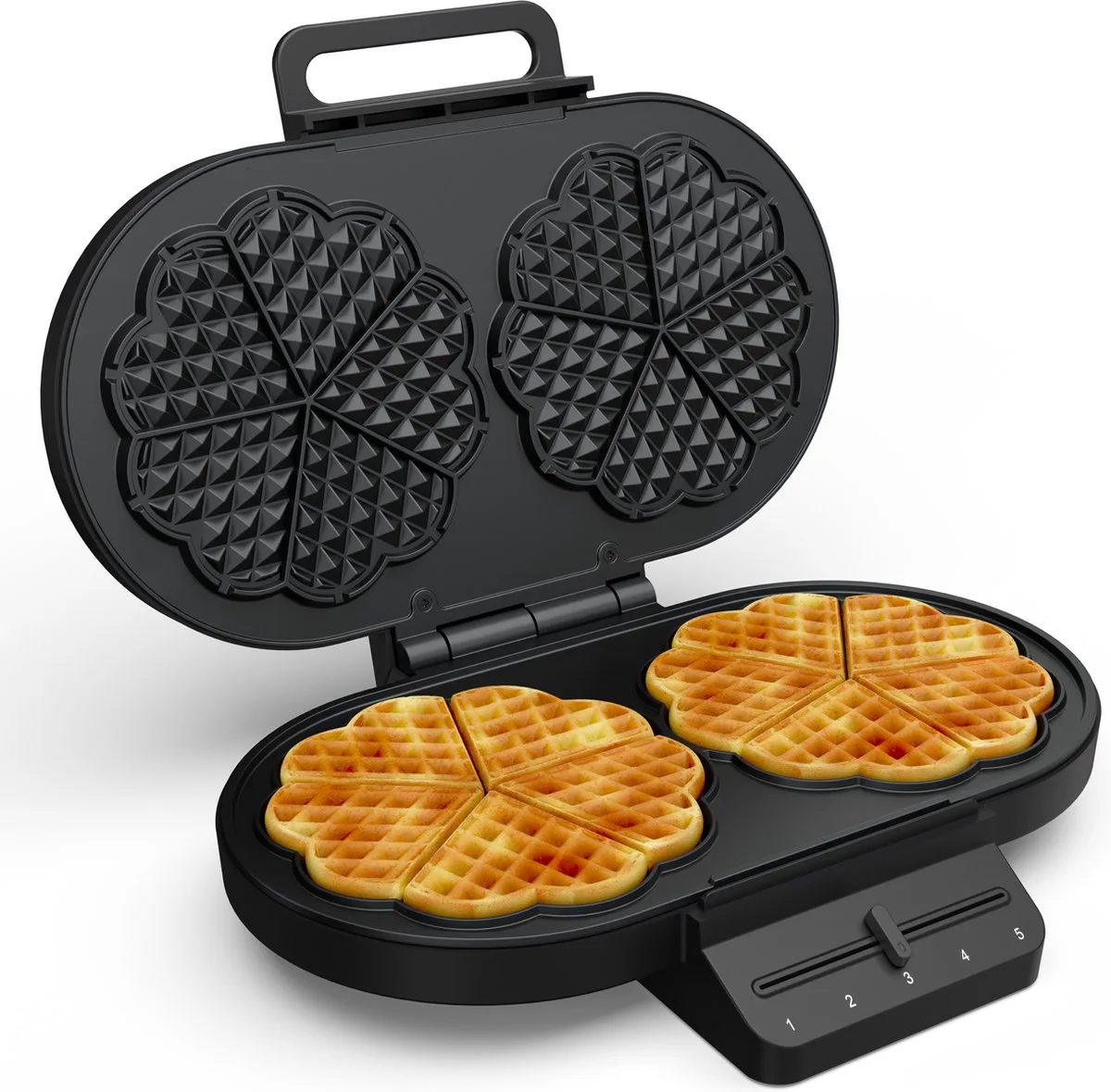 Princess 132384 Dubbel Wafelijzer - 10 hartvormige - 1200W - Regelbare thermostaat- 5 standen - Anti aanbaklaag - PFAS-vrij - Zwart - Gaufrier by Princess in Anthracite – product photo