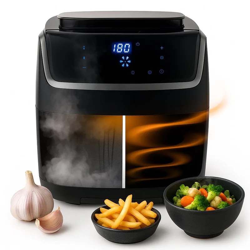 Princess 182080 Steam Airfryer 6,5L – 2-in-1 Stoomoven & Heteluchtfriteuse – 1700W – 8 Programma’s – Digitaal Display – Gezond Koken von Princess in Schwarz – Produktfoto