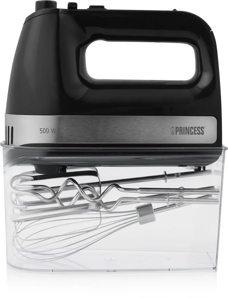 Princess 222206 Handmixer - Inclusief opbergdoos - Mixer met RVS deeghaken en gardes - 5 snelheden en turbofunctie - 500W – Krachtige motor by Princess in Black – product photo