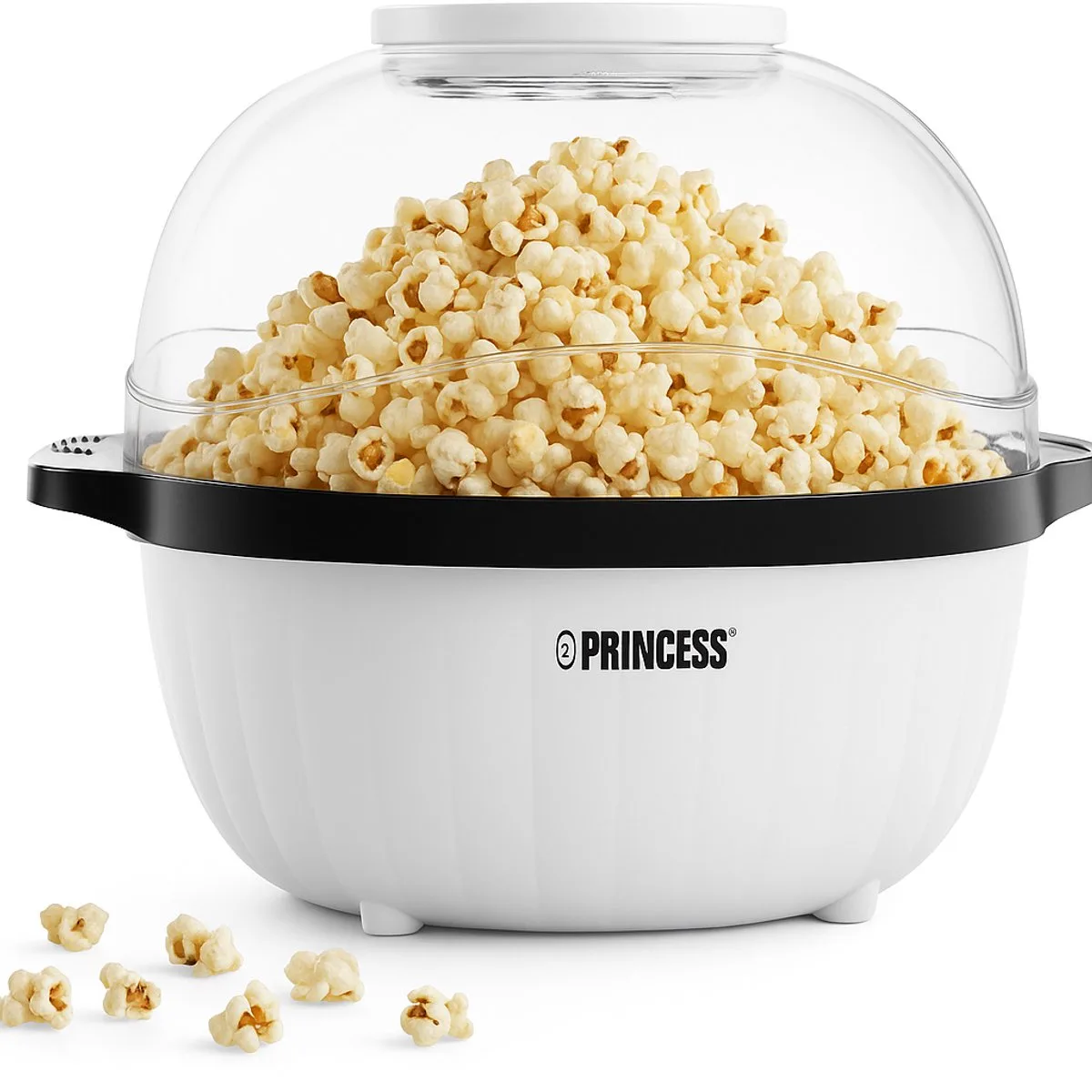Princess 292980 Popcornmaker - Popcornmachine 450w - Transparant deksel - Serveerschaal - Rond - Knapperige en gezonde popcorn - met maatbeker - met smeltplaat voor boter - olie toevoegen mogelijk - Kinderfeestje van Princess in Wit – productfoto