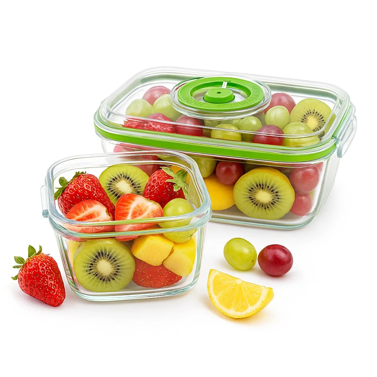 Princess 492985 Vershoudbakjes - Vacuüm Sealer Set – 2 glazen oven- en vershoudschalen met twee kunststof deksels - Elektrische vacuümpomp van Princess in Wit – productfoto