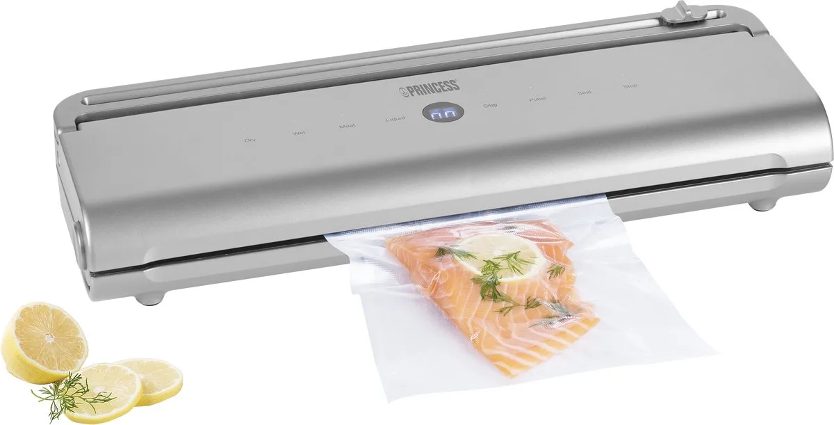 Princess 7-in-1 Vacumeermachine 492971 - Vacuümsealer - Nat en droog gebruik - Tot 30cm zakbreedte - Ingebouwde snijder - 8 standen - 70 kPa - Incl. 10 Vacuumzakken by Princess in Silver – product photo