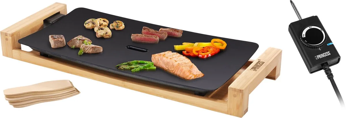 Table Chef Pure Black 103026 - Gourmet - Grill & Bakplaat - 50x25 cm - Regelbare thermostaat - 2 meter snoer - 2200 Watt - Bamboe van Princess in Zwart – productfoto
