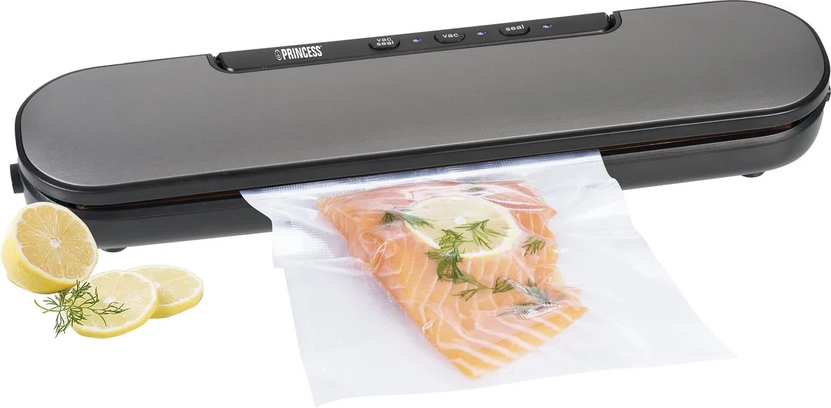 Vacumeermachine 492970 - Vacuümsealer - Tot 30cm zakbreedte - Ingebouwde snijder - 60kPa - 3 standen - Incl. 10 Vacuumzakken van Princess in Grijs – productfoto