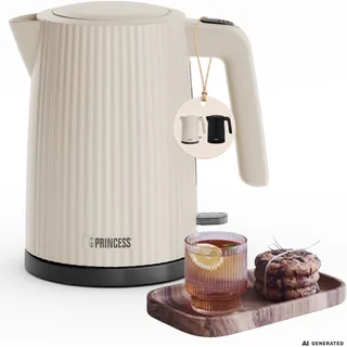 Waterkoker Wave 236048 - Retro - 1.7 liter - BPA-vrij - Waterniveau indicator - 2200W de Princess en Beige – photo produit 1 sur 2