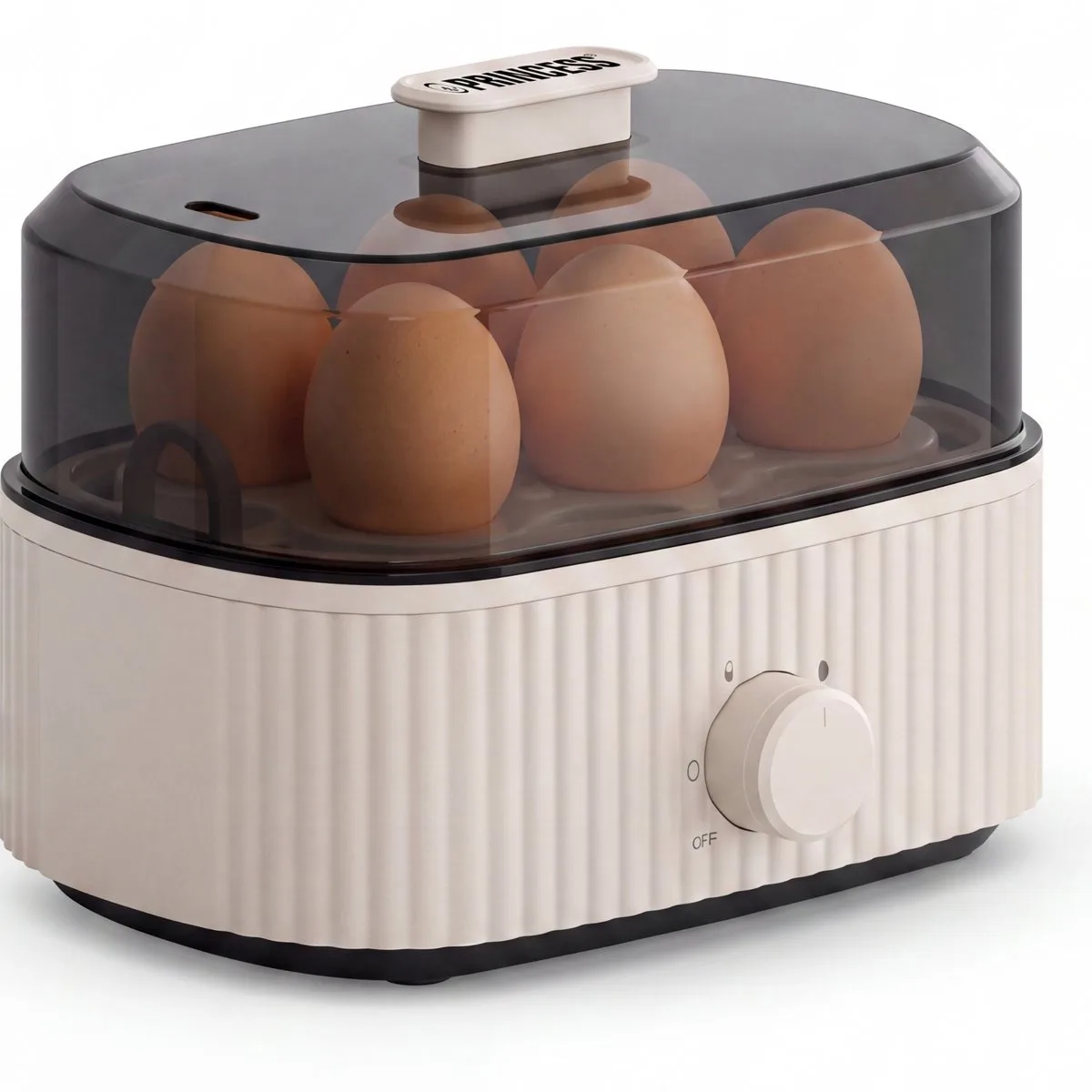 Wave Eierkoker 262047 - Retro - Beige/Zwart - Kookt 6 Eieren Tegelijk - Inclusief Maatbeker met Eiprikker - Automatische Uitschakeling - 300 Watt de Princess en Noir, Blanc – photo produit