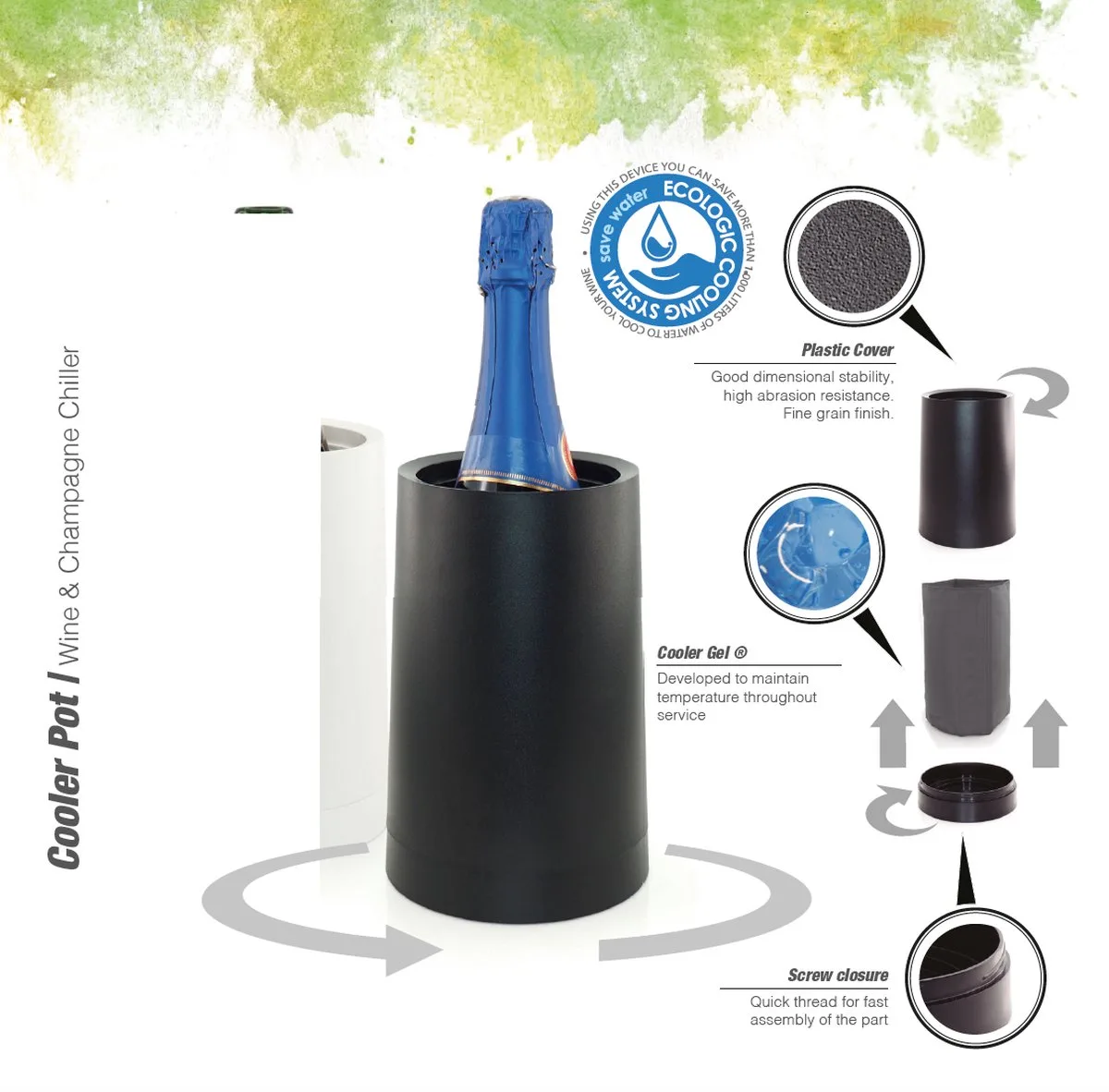 Coolerpot innovatieve wijnkoeler gelpack van Pulltex in Zwart – productfoto