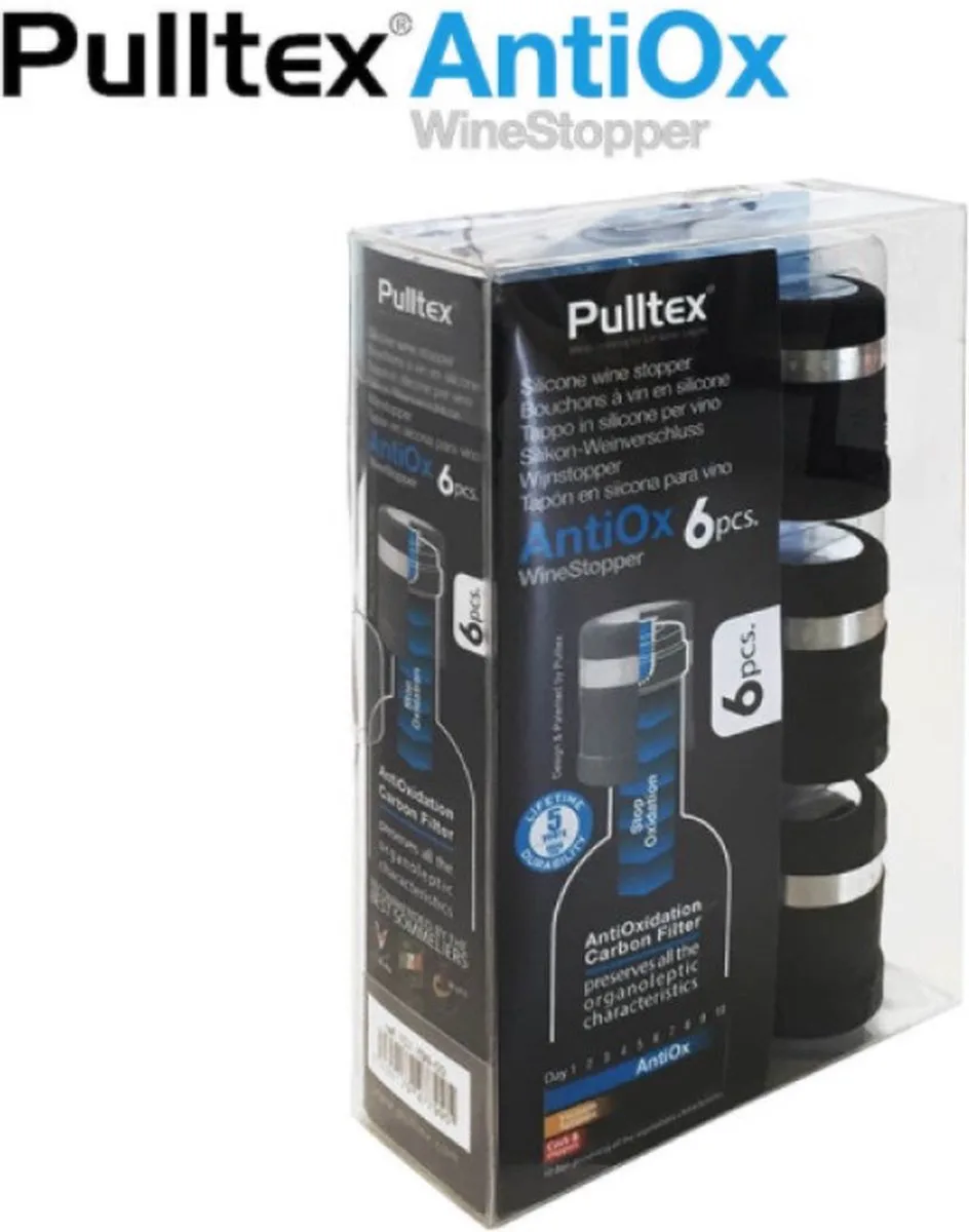 Wijnstopper Met Datum AntiOx - HORECA - Actie pack 6 stuks Anti Ox Anti-Ox van Pulltex in Zwart – productfoto