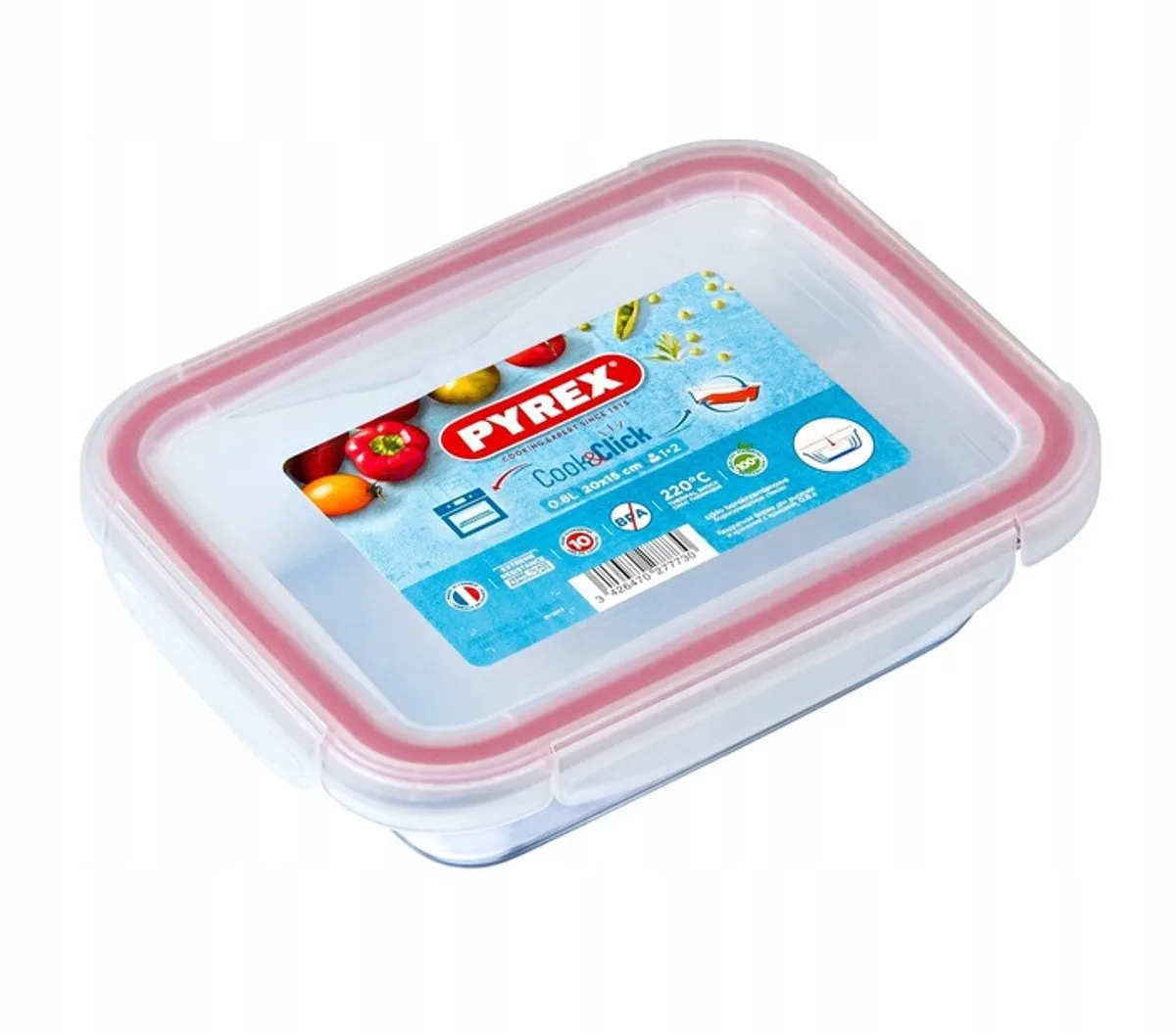 COOK&CLICK Pyrex 0,8 L Hittebestendige, luchtdichte glazen bewaardoos met afdichting van Pyrex in Transparante – productfoto