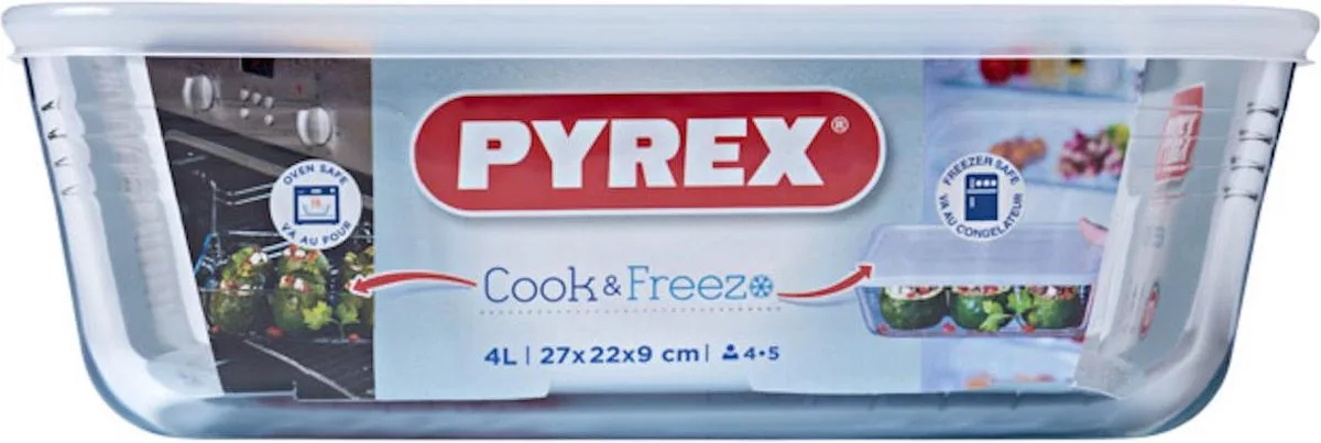 Cook & Freeze Ovenschaal 4 l - 27 x 22 x 9 cm van Pyrex in Transparant – productfoto