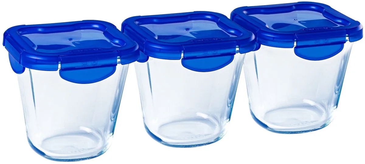 Cook & Go Lunchbox met Deksel 800 ml Set van 3 Stuks - Transparant/Blauw fra Pyrex i Gennemsigtig – produktbillede