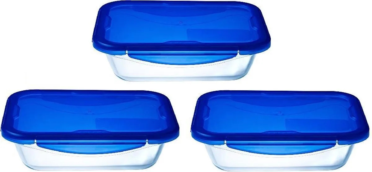 Cook & Go Lunchbox met Deksel 800 ml Set van 3 Stuks - Transparant/Blauw van Pyrex in Transparant – productfoto