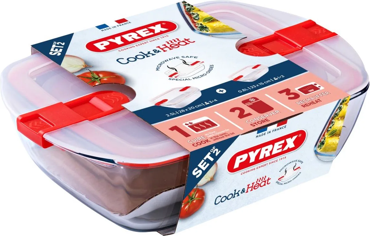 Cook & Heat Glazen Ovenschalen Set 2,5L + 0,8L fra Pyrex i Gennemsigtig – produktbillede