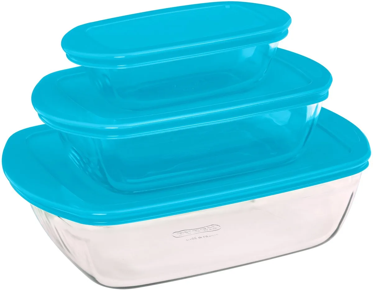 Cook&Store voorraadbak set – schaal met deksel van borosilicaatglas, ovenschaal von Pyrex in Blau – Produktfoto