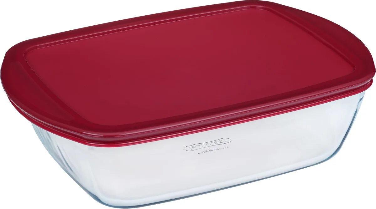 Cook&Store voorraadbakken set, kommen met deksels, borosilicaatglas, ovenschaal de Pyrex en Rouge – photo produit