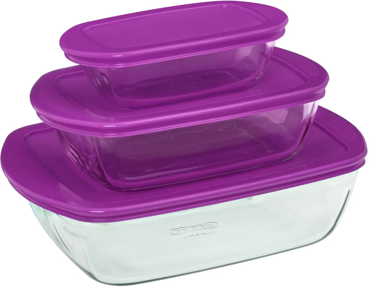 Cook&Store voorraadbakken set, kommen met deksels, borosilicaatglas, ovenschaal van Pyrex in Paars – productfoto