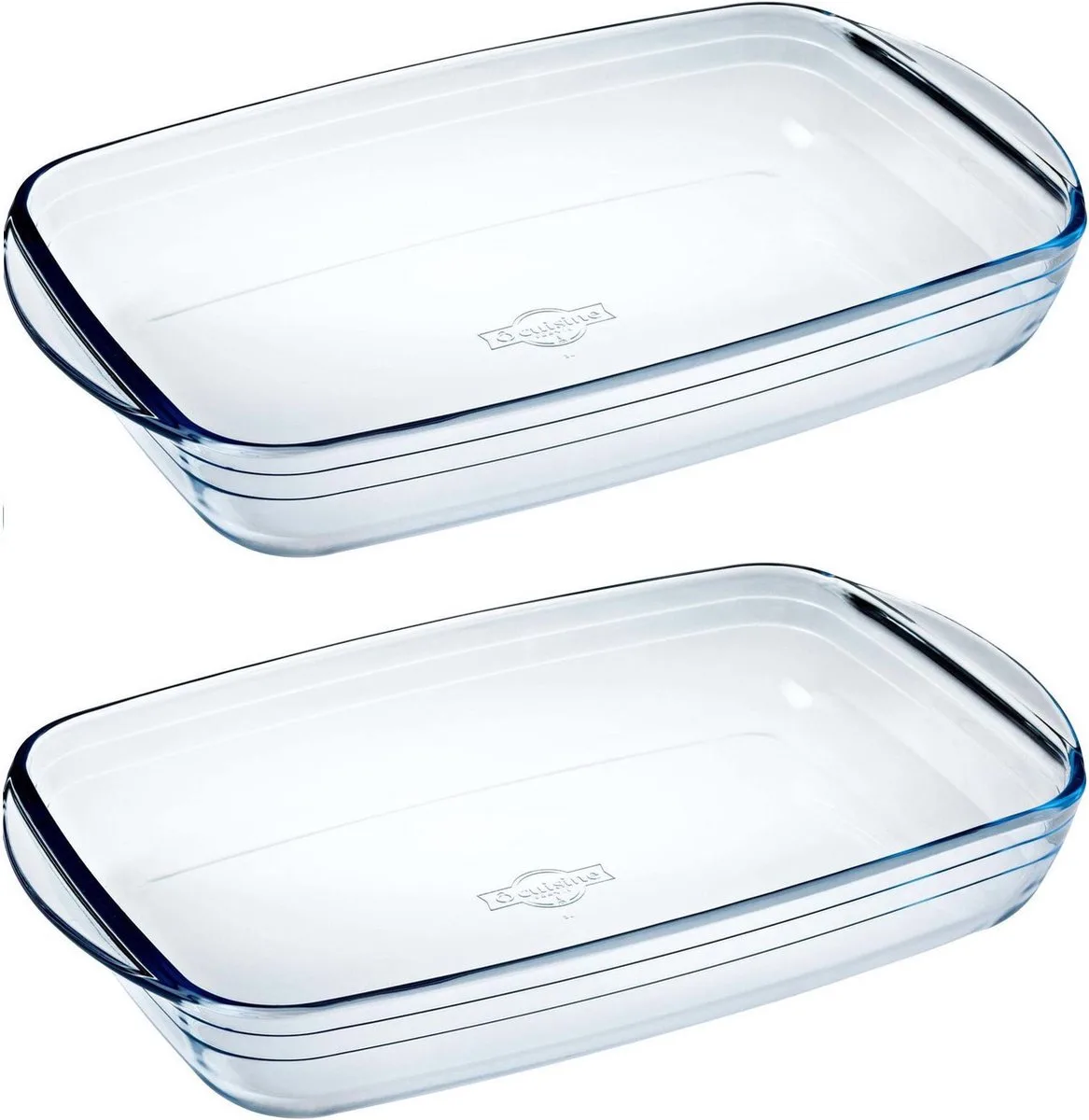 Cosy & Trendy rechthoekige ovenschaal - Set van 2x stuks - 2 liter - glas - 32 x 20 x 5 cm - Ovenschotel schalen van Pyrex in Transparant – productfoto