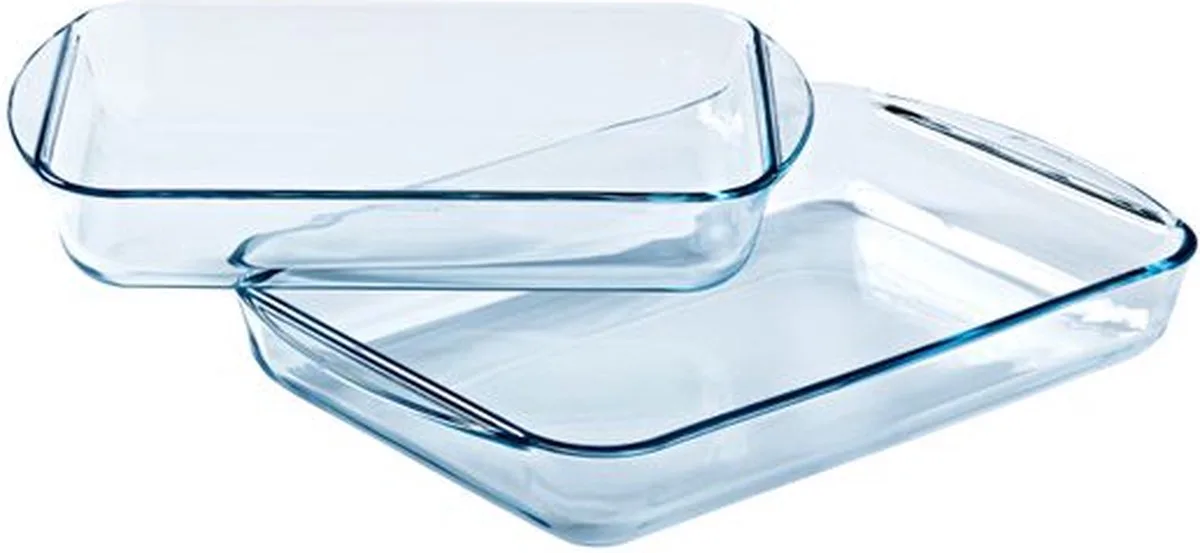 Essentials Ovenschaal Rechthoek met Grepen 2-Delig - Borosilicaatglas van Pyrex in Transparant – productfoto