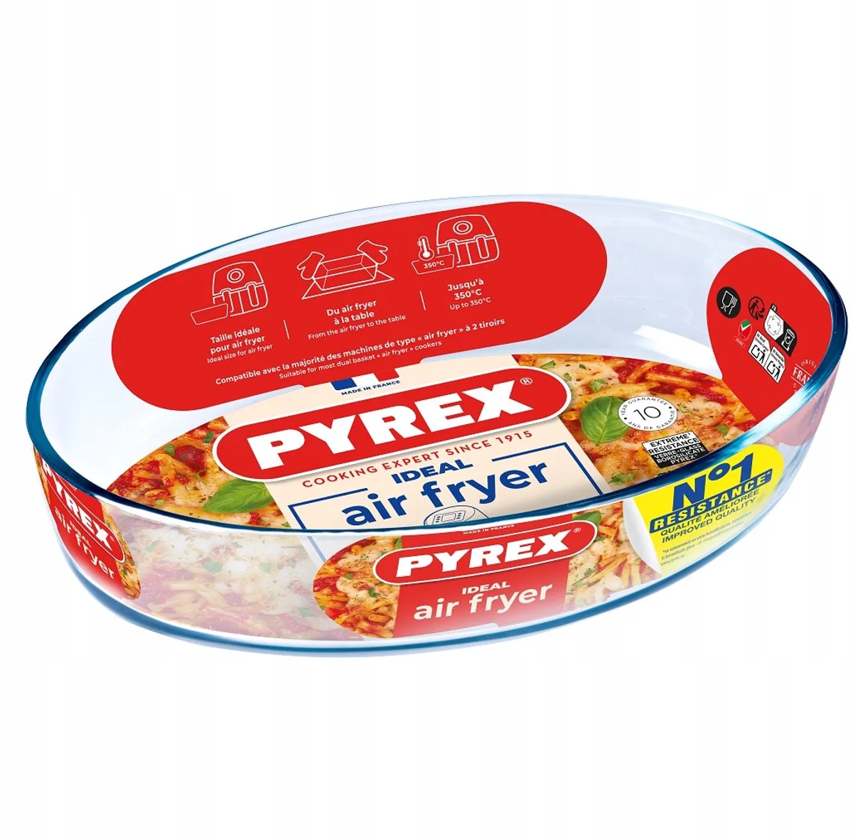 Glazen Airfryer Kom 0,7L Ovaal 21x13cm Hittebestendig van Pyrex in Transparant – productfoto