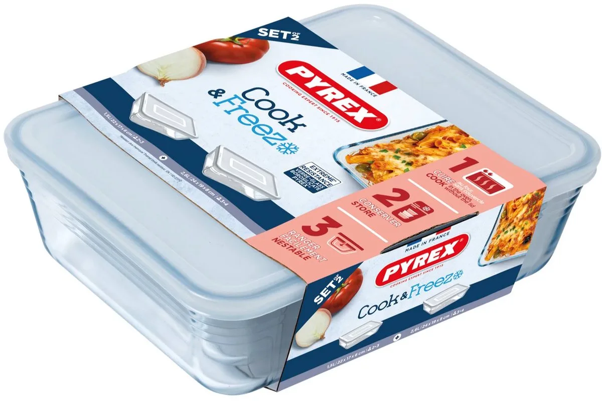Ovenschalen - Rechthoekige set van 2 (22 x 17 en 24 x 19 cm) de Pyrex en Transparent – photo produit