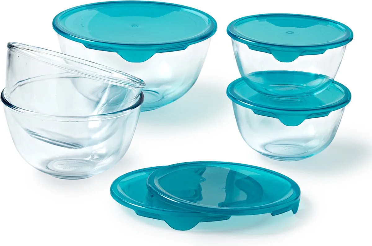 Prep & Store Mengkom met Deksel 5-Delig - Borosilicaatglas de Pyrex en Transparent – photo produit