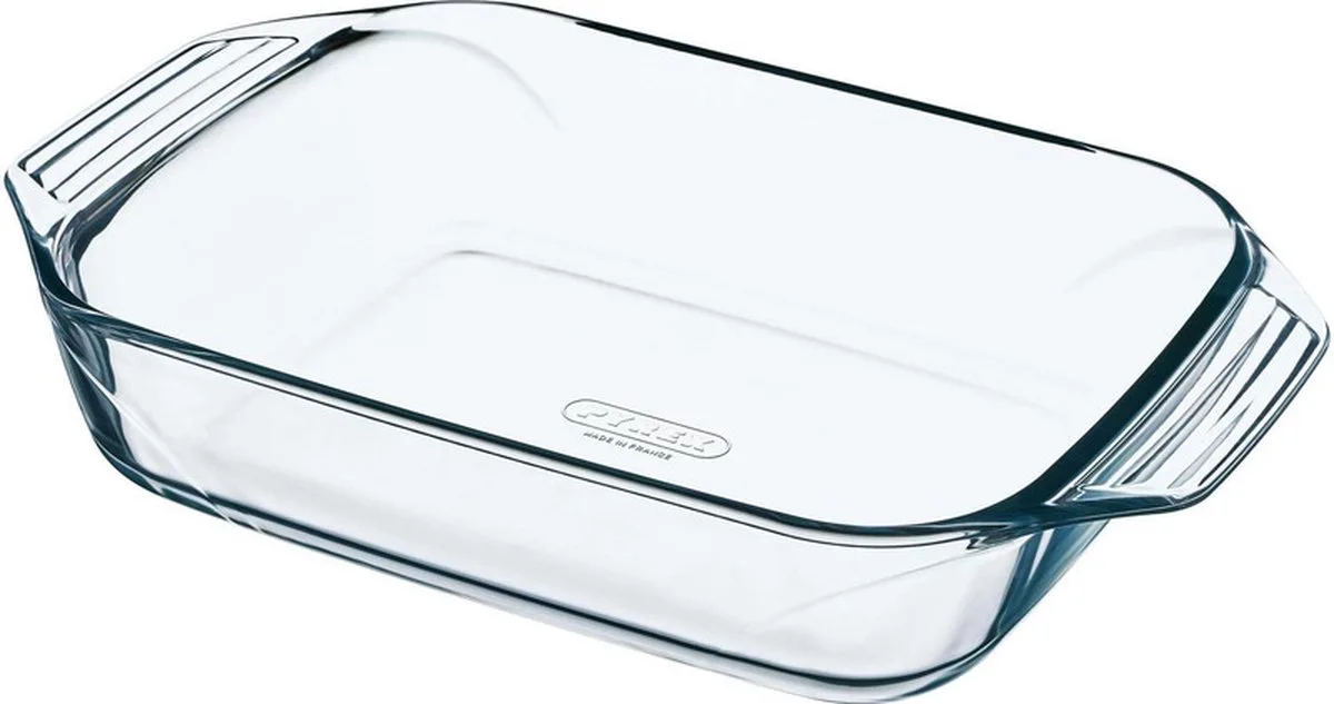 Rechthoekige glazen ovenschaal - 2x - 1,4 liter - 26 x 17 x 5,5 cm - Ovenschotel schalen van Pyrex in Transparant – productfoto