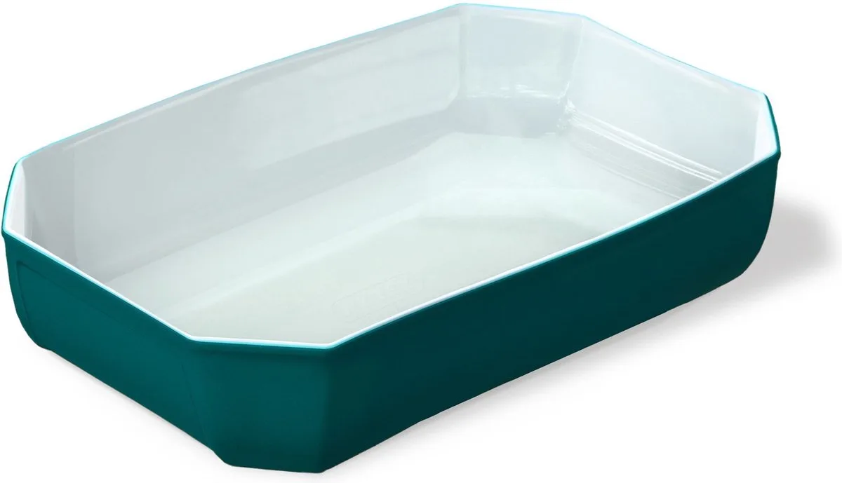 Rechthoekige Ovenschaal 3,2l - Borosilicaatglas - Glazuur Buitenzijde - 33x22xH7cm van Pyrex in Blauw – productfoto