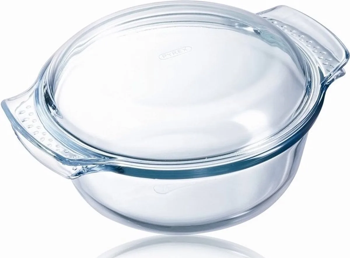 ronde glazen ovenschaal met deksel - 3 liter - 27 x 23 x 11 cm - Ovenschotel schalen - Bakvorm van Pyrex in Transparant – productfoto