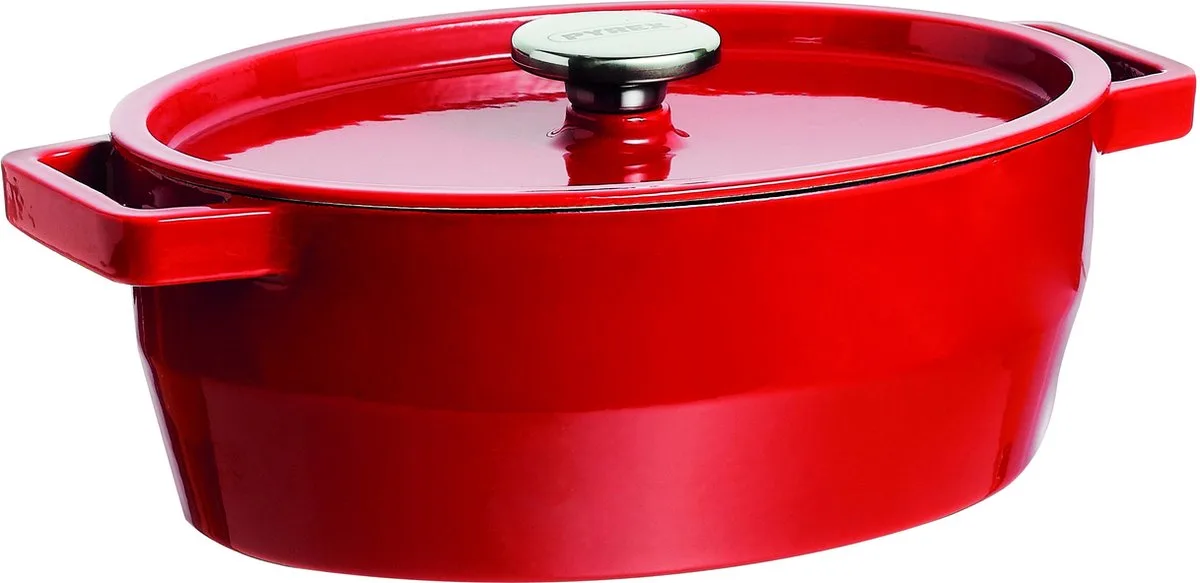 Slowcook Braadpan Ovaal - Gietijzer - 5,8 liter van Pyrex in Rood – productfoto