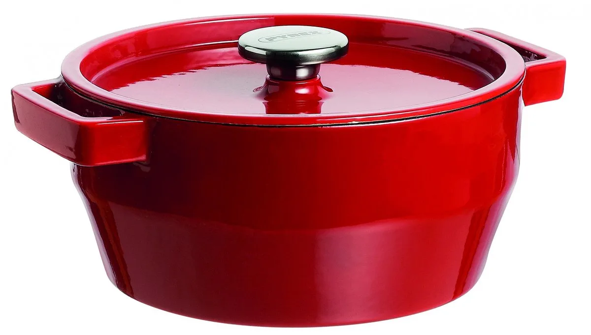 Slowcook Braadpan Rond - Gietijzer - 2,2 liter van Pyrex in Rood – productfoto