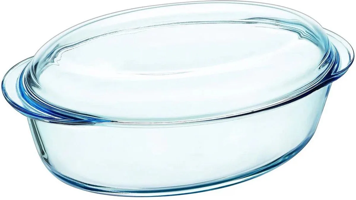 SlowCook Ovenschaal Ovaal met Grepen en Deksel 2-Delig - Borosilicaatglas van Pyrex in Transparant – productfoto