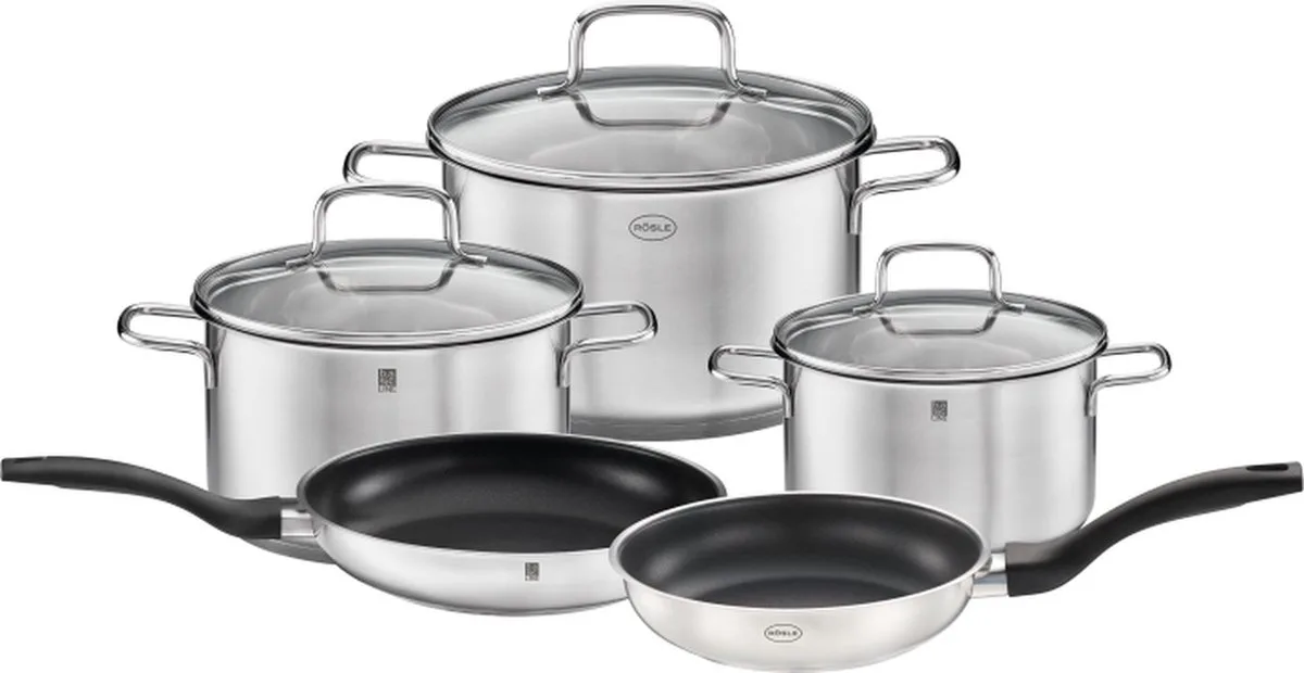 Basic Line - Basic Line Pannenset 5 Pannen - 3 Deksel - Alle Hittebronnen - Roestvast Staal van Rösle in Zilver – productfoto