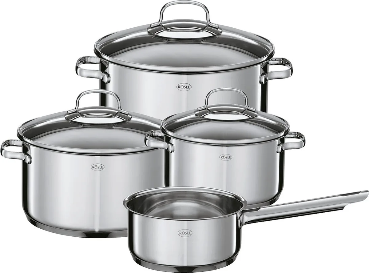 Keuken Elegance Pannenset - RVS/Glas - Set van 4 Stuks van Rösle in Zilver – productfoto