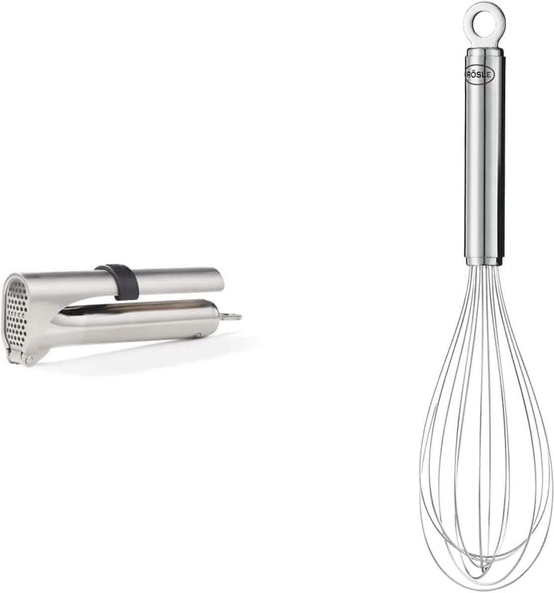 Knoflookpers, pers in professionele kwaliteit voor gember en knoflook, en garde, hoogwaardige garde met smalle handgreep, roestvrij staal 18/10, vaatwasmachinebestendig, lengte 27 cm de Rösle en Argent – photo produit