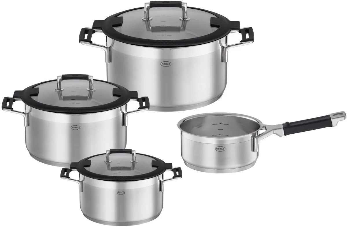 Pannenset, 4 Delig van Rösle in Zilver – productfoto