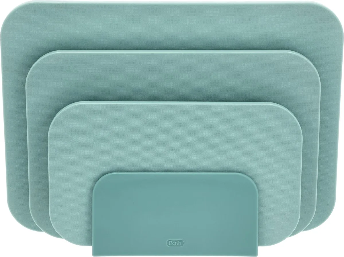 Choptima Snijplankenset 35,5 x 7 x 26,5 cm - kunststof - 4 snijplanken - vaatwasserbestendig - met houder - keuken by Rosti in Nordic green – product photo